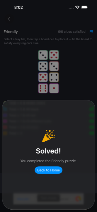 Win sheet after solving a puzzle